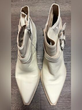 Dolce Vita Ramona Ivory Square Toe Leather Western Ankle Boots | Sz 10